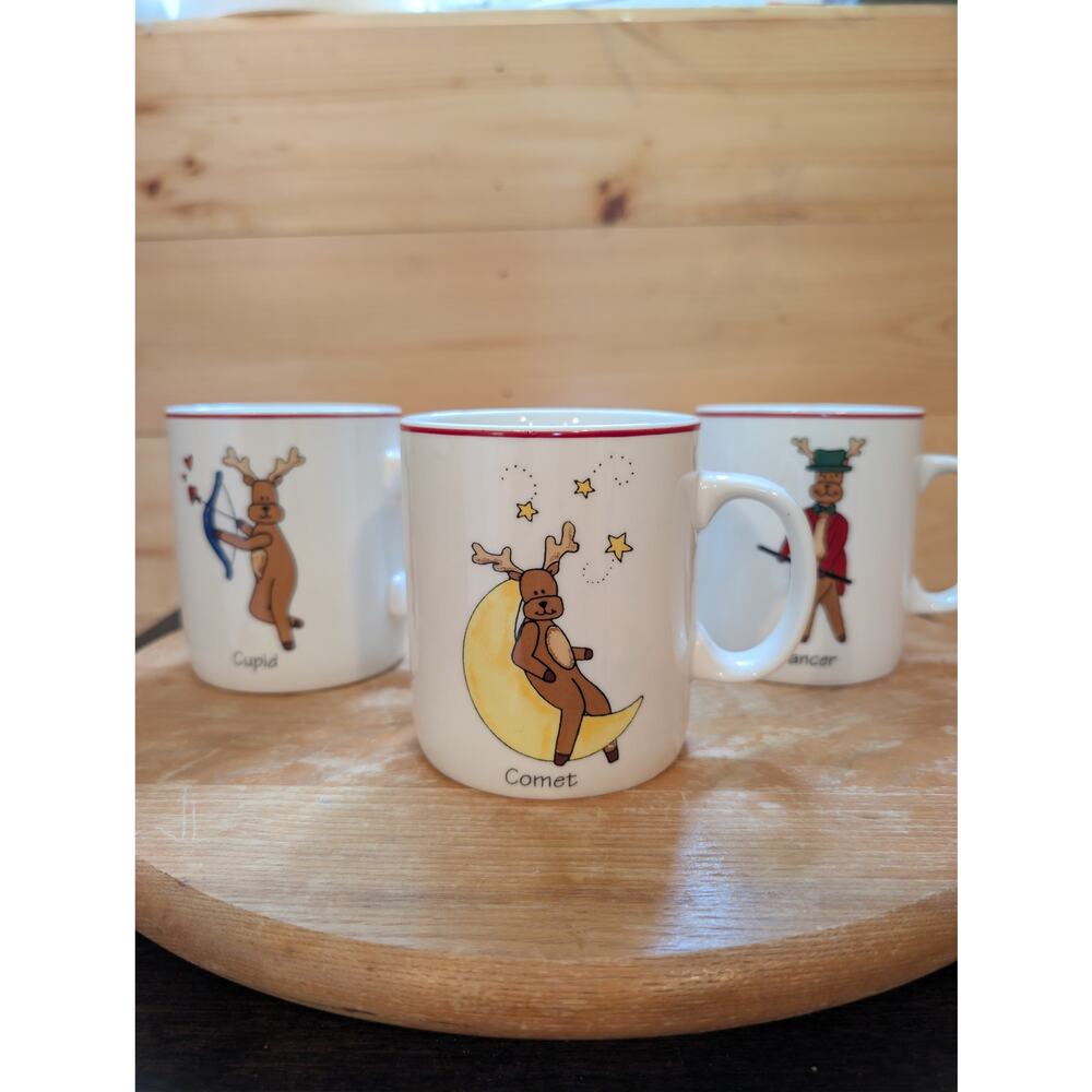 Vintage ABC Distributing Santa’s Reindeer Collection White Ceramic Mugs